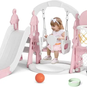 Toddler Outdoor Slide, Swing, Basketball Hoop, Football Frame Set
