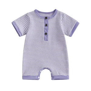 Infants-Button Front Striped Print Playsuit