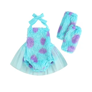 Infant Girl's Halter Neck, Backless Jumpsuit with Leg Warmers