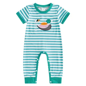 Infant Boys Short Sleeve Embroidery Striped Romper